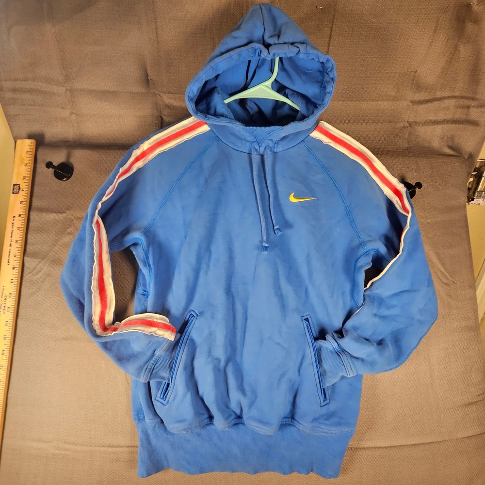 Nike Mens Athlete Graphic Hoodie Blue Red White Racing Stripe Pullover Small